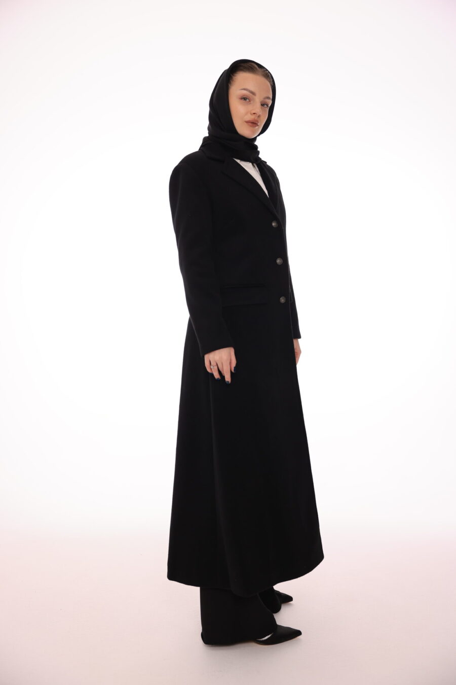 Black Cashmere Long Coat - Image 2