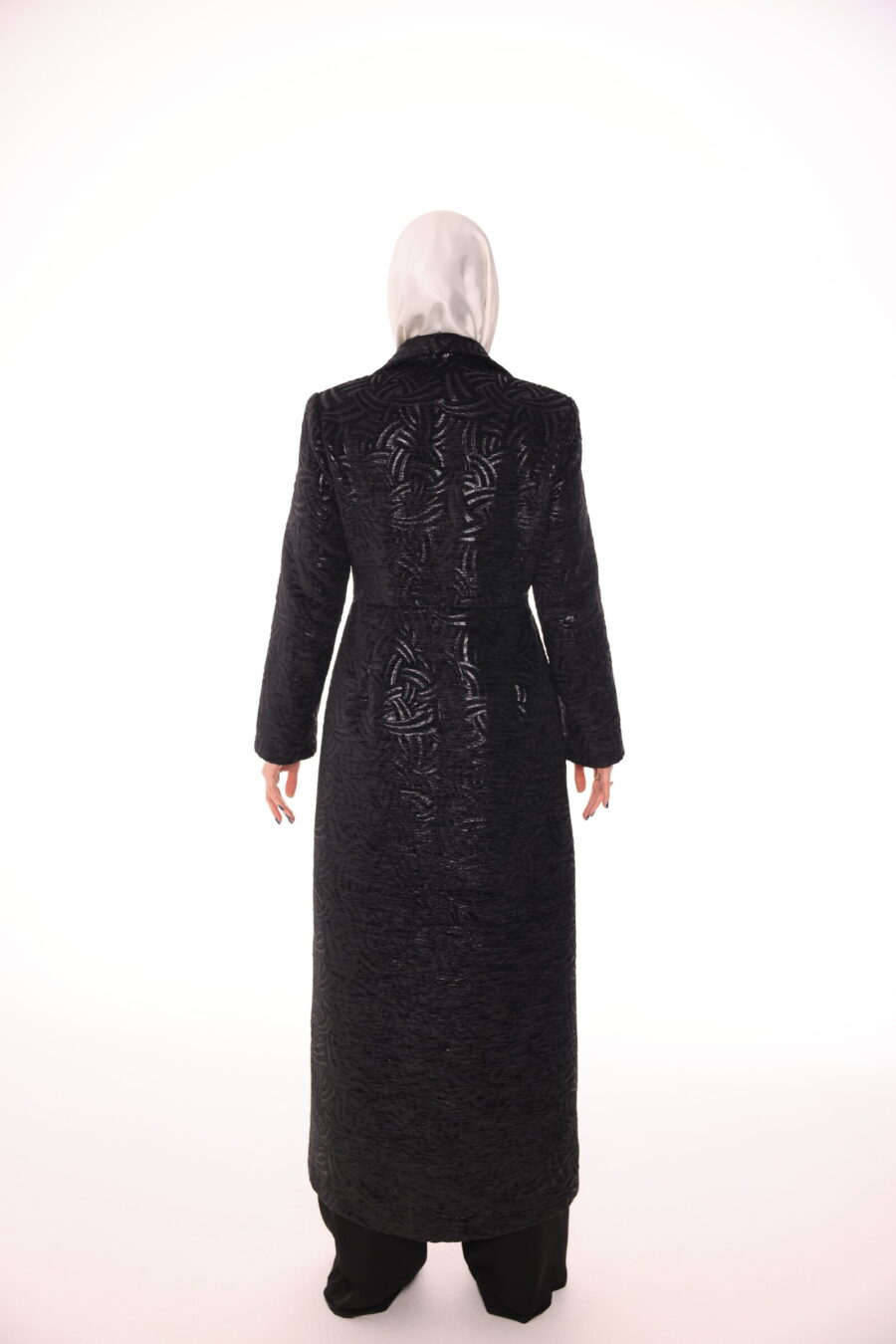 Black Jacquard Long Coat - Image 3